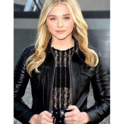 Chloe Moretz Black Leather Cropped Jacket