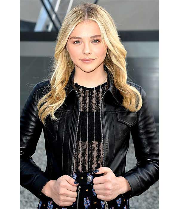 Chloe Moretz Black Leather Cropped Jacket