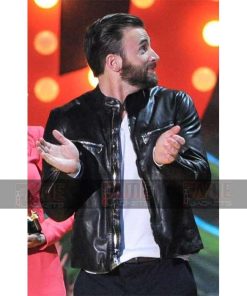 Alternative view of Chris Evans Black Cow Leather Cafe Racer Jacket