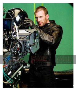 Chris Evans Leather Cross Zipper Moto Jacket