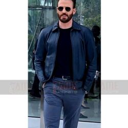 Chris Evans Black Leather Casual Jacket