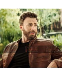 Alternative view of Chris Evans Brown Sheepskin Leather Motorcycle Jacket