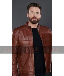 Chris Evans Brown Sheepskin Leather Motorcycle Jacket