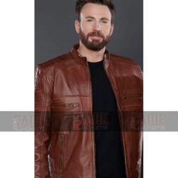 Chris Evans Brown Sheepskin Leather Motorcycle Jacket