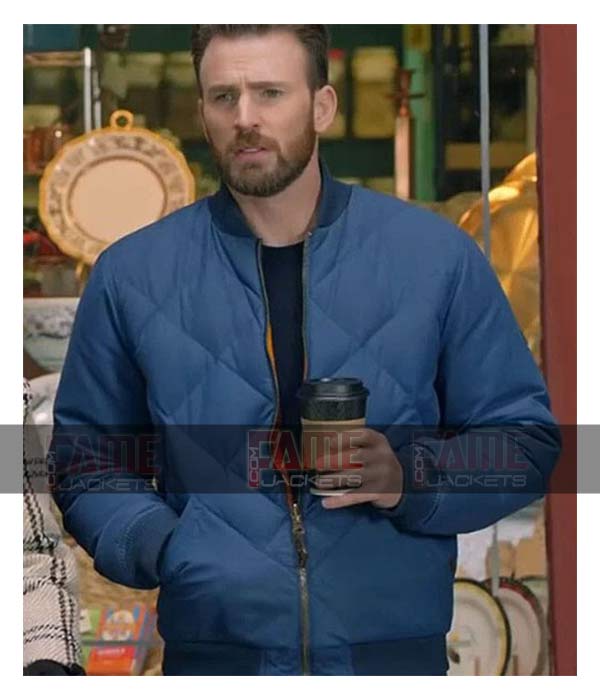 Chris Evans Mens Blue Quilted Bomber Jacket