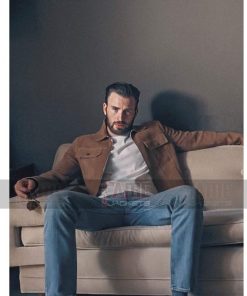 Chris Evans Casual Tan Suede Leather Jacket