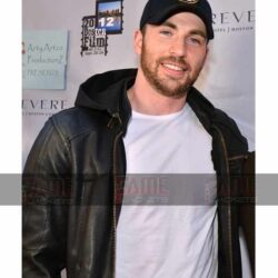 Chris Evans Hooded Black Leather Jacket