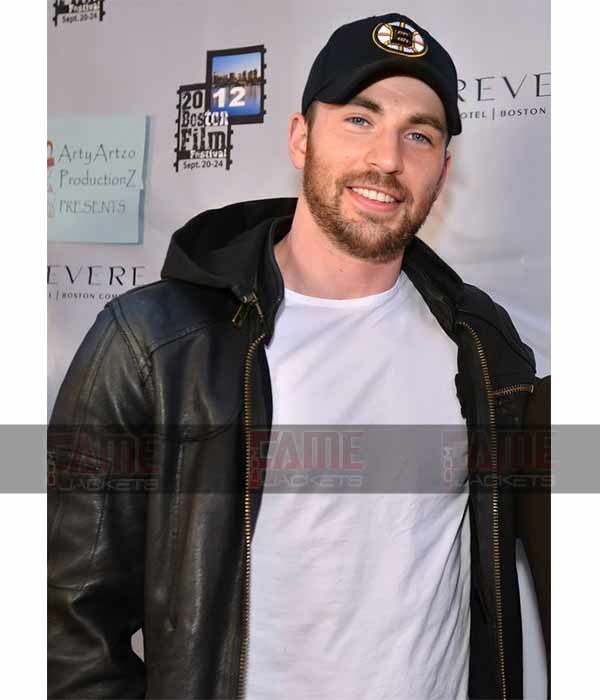 Chris Evans Hooded Black Leather Jacket