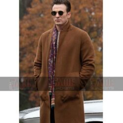 Chris Evans Knives Out Brown Winter Wool Coat