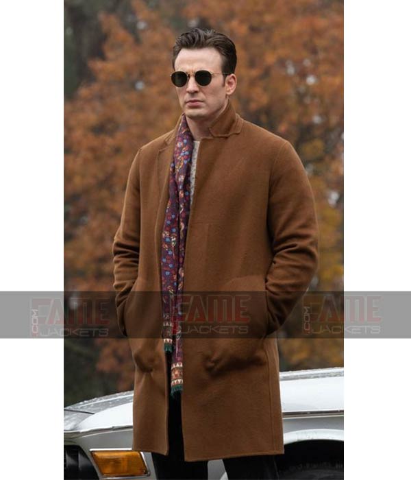 Chris Evans Knives Out Brown Winter Wool Coat