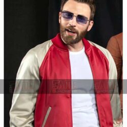 Chris Evans Red And White Satin Varsity Jacket