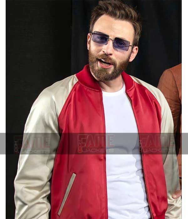 Chris Evans Red And White Satin Varsity Jacket