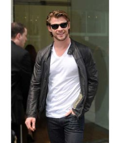 Super Star Chris Hemsworth Black Biker Leather Jacket