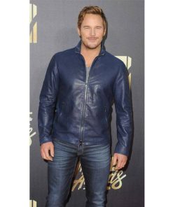 Alternative view of Chris Pratt Blue Slim Fit Racers Leather Jacket