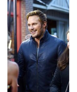 Chris Pratt Blue Slim Fit Racers Leather Jacket