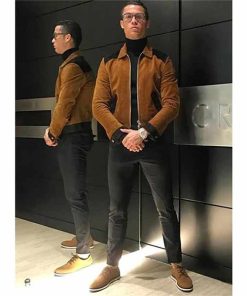 Cristiano Ronaldo Brown Suede Leather Jacket