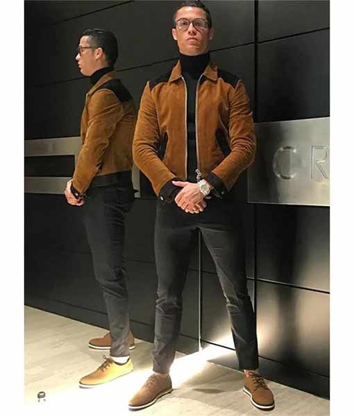 Cristiano Ronaldo Brown Suede Leather Jacket