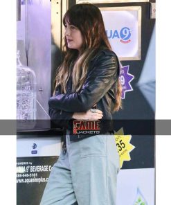 Alternative view of Dakota Johnson Real Black Leather Slim Fit Jacket