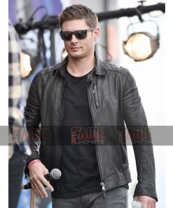 Alternative view of Dean Winchester Jensen Ackles Stylish Black Leather Racer Jacket
