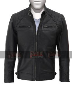 Mens Diamond Quilted Genuine Black Goatskin Leather Jacket Sale