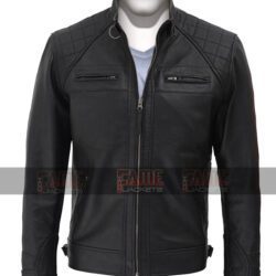 Mens Diamond Quilted Genuine Black Goatskin Leather Jacket Sale