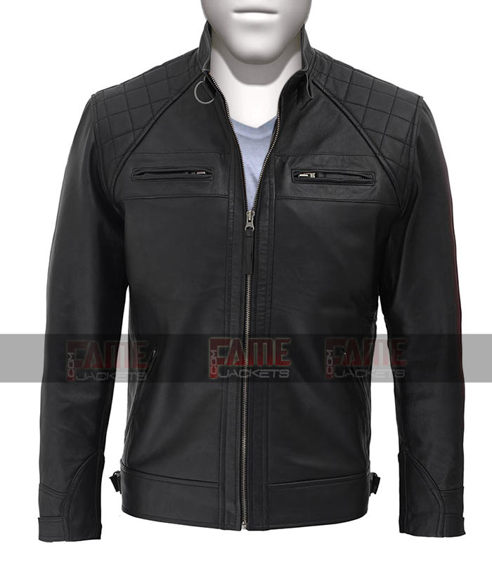 Mens Diamond Quilted Genuine Black Goatskin Leather Jacket Sale