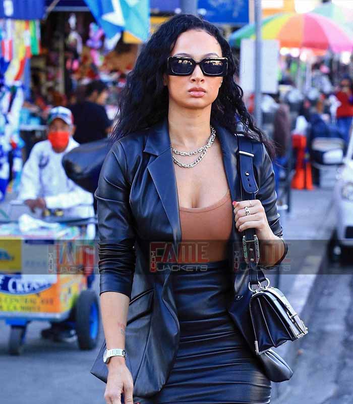 Draya Michele Sheepskin Leather Slim Fit Blazer