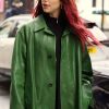 Buy Dua Lipa Green Leather Coat