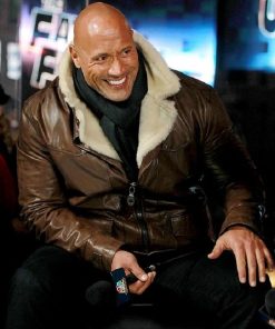 Dwayne Johnson Brown Shearling Real Leather Jacket