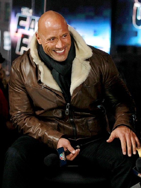Dwayne Johnson Brown Shearling Real Leather Jacket