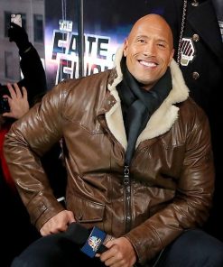 Alternative view of Dwayne Johnson Brown Shearling Real Leather Jacket