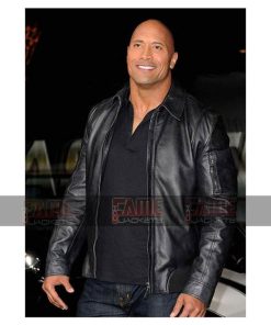 Alternative view of Dwayne Johnson Mens Black Real Leather Racers Style Jacket
