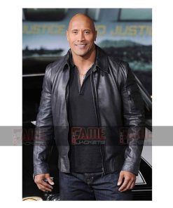 Dwayne Johnson Mens Black Real Leather Racers Style Jacket