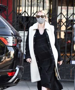 Emma Roberts Black And White Suede Winter Coat