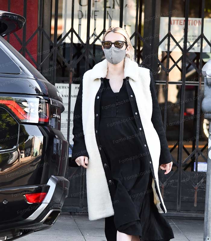 Emma Roberts Black And White Suede Winter Coat