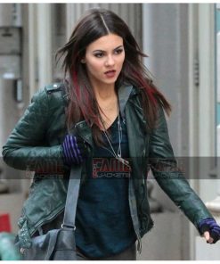 Victoria Justice Green Slim Fit Moto Jacket
