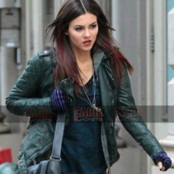 Victoria Justice Green Slim Fit Moto Jacket