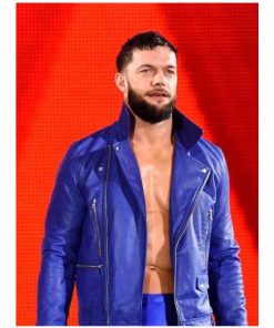 Finn Balor Blue Moto Leather Jacket For Men