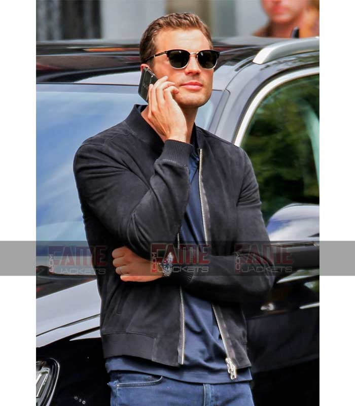 Jamie Dornan Fifty Shades Darker Mens Real Black Suede Leather Jacket