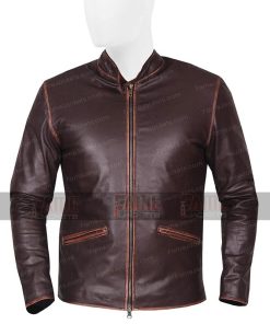 Alternative view of Mens Distressed Cowhide Slim Fit Cafe Racer Jacket