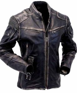 Men's Cafe Racer Vintage Style Motorcycle Distressed Real Leather Jacket