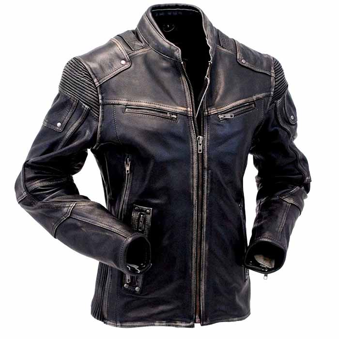 Men's Cafe Racer Vintage Style Motorcycle Distressed Real Leather Jacket