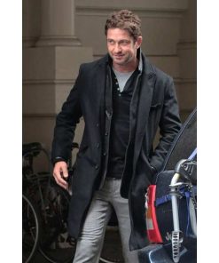 Gerard Butler Mens Black Wool Winter Coat