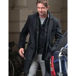 Gerard Butler Mens Black Wool Winter Coat
