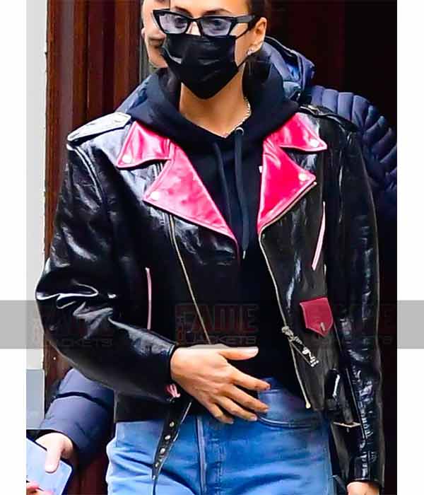 Irina Shayk Women Moto Leather Jacket