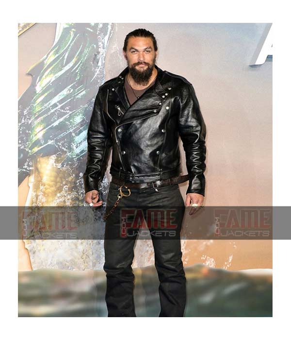 Jason Momoa Mens Black Biker Real Leather Jacket