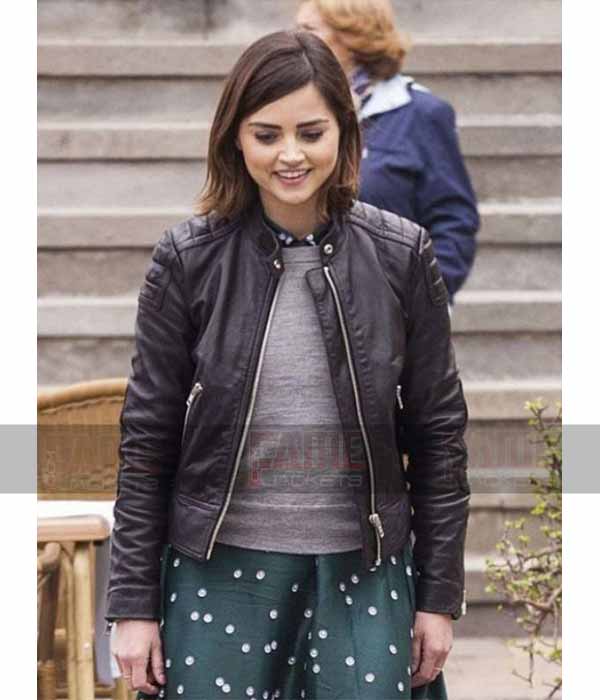 Jenna Coleman Women Padded Moto Leather Jacket