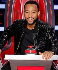 John Legend The Voice Crocodile Black Leather Jacket