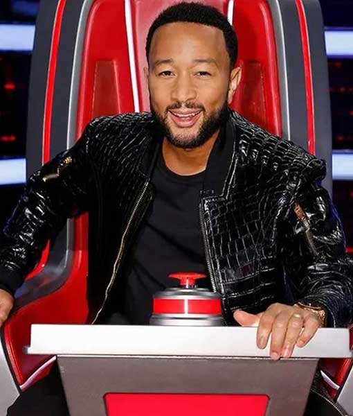 John Legend The Voice Crocodile Black Leather Jacket