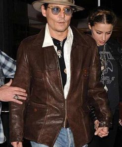 Alternative view of Johnny Depp Classic Brown Distressed Leather Jacket